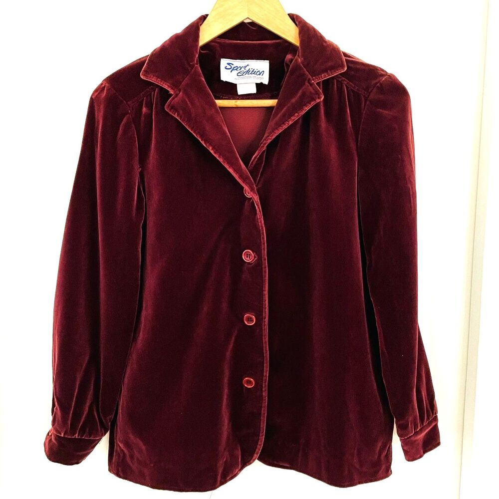 Vintage Sport Edition Center Stage Womens Size 8 Wine Red Velvet Coat 90s Blazer